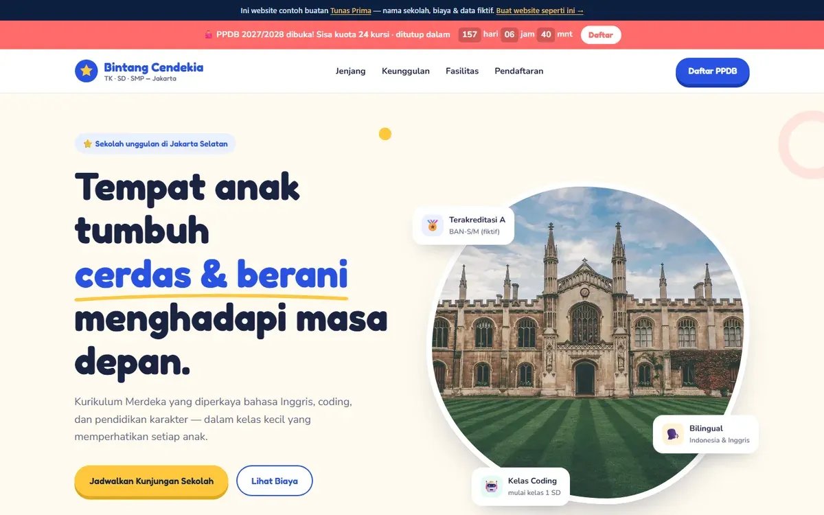 Contoh website sekolah & pendidikan: Sekolah Bintang Cendekia